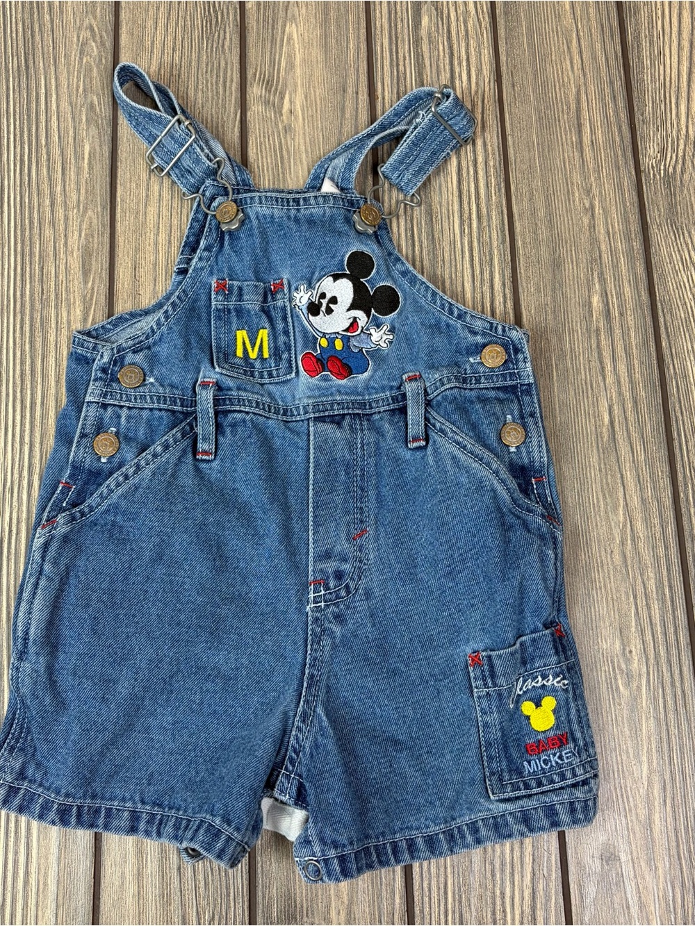 Vintage Y2K Mickey & Co Denim Embroidered Overalls Baby Toddler 24m